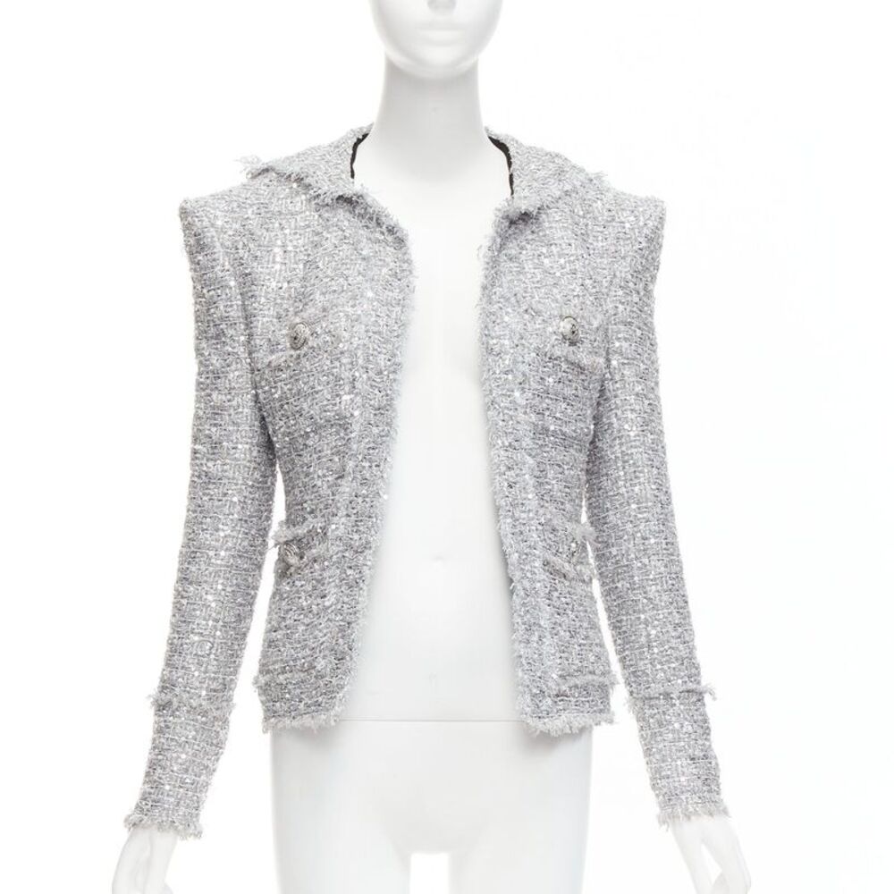 Balmain Sequin Tweed Hooded Jacket
